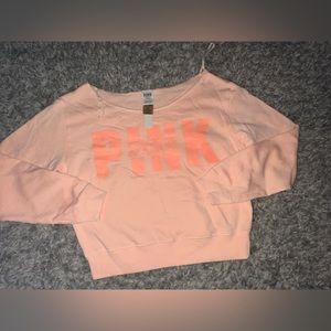pink off the shoulder crew neck